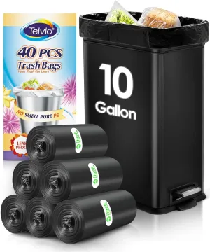 10 Gallon 40 Counts Tall Kitchen Black Trash Bags Garbage Bags by Teivio, Bathroom Trash Can Bin Liners, Plastic Bags for home office kitchen, Black