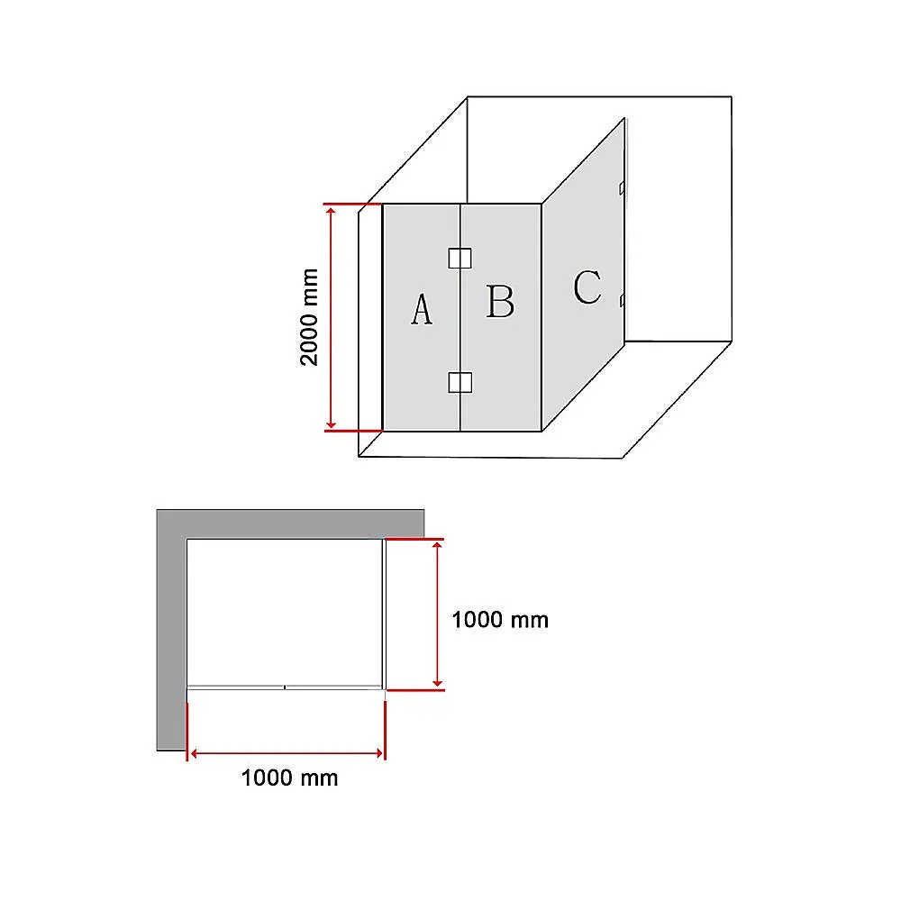 1000 x 1000mm Frameless 10mm Glass Shower Screen | Della Francesca Design
