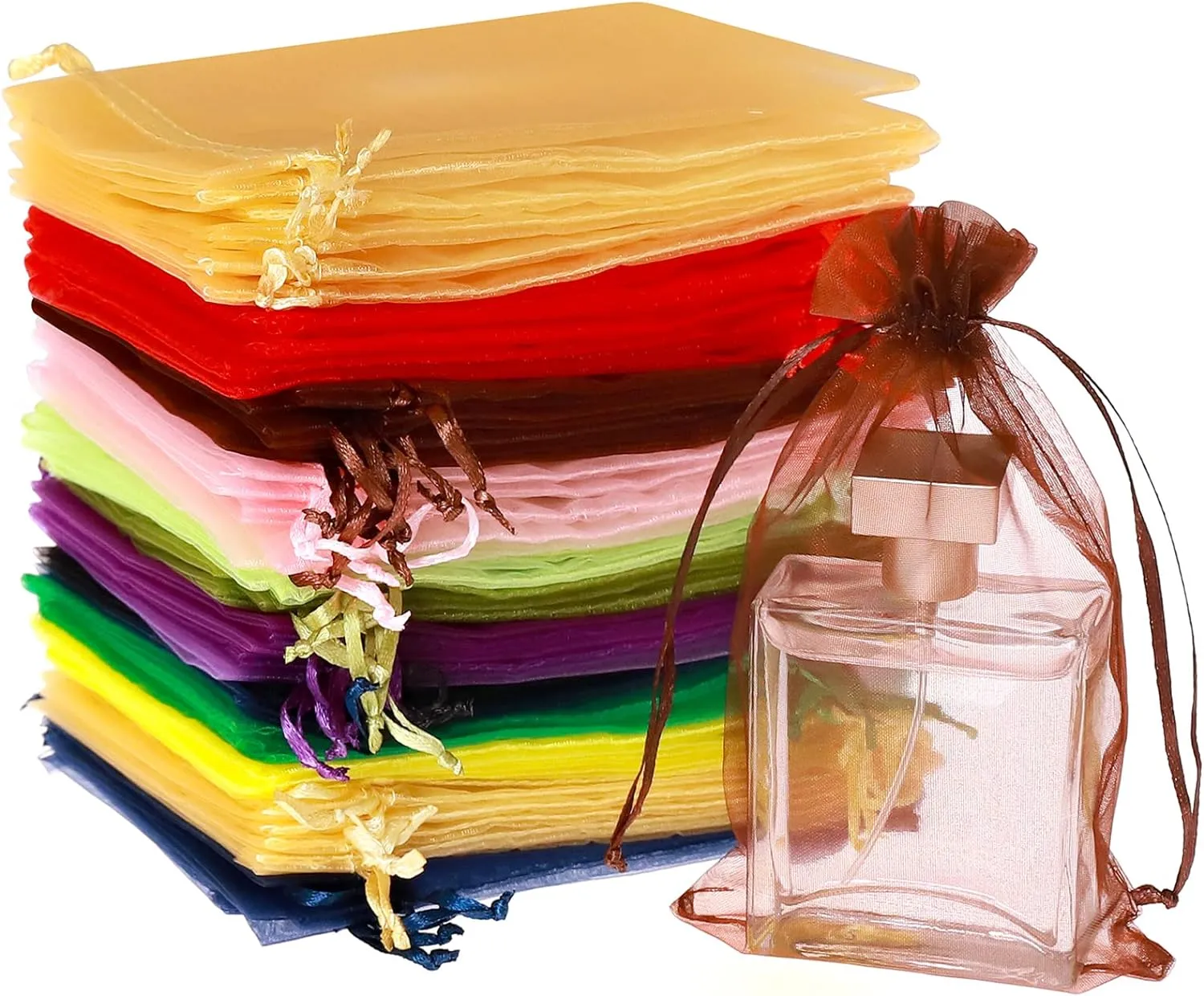 100PCS 4X4.72" Mixed Color Satin Drawstring Organza Pouch Gift Bags for Wedding, Party, Jewelry, Christmas, Festival, Bathroom Soaps, Makeup