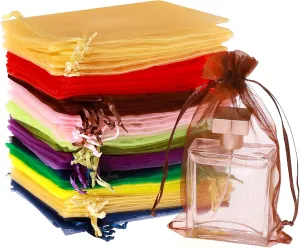 100PCS 4X4.72" Mixed Color Satin Drawstring Organza Pouch Gift Bags for Wedding, Party, Jewelry, Christmas, Festival, Bathroom Soaps, Makeup