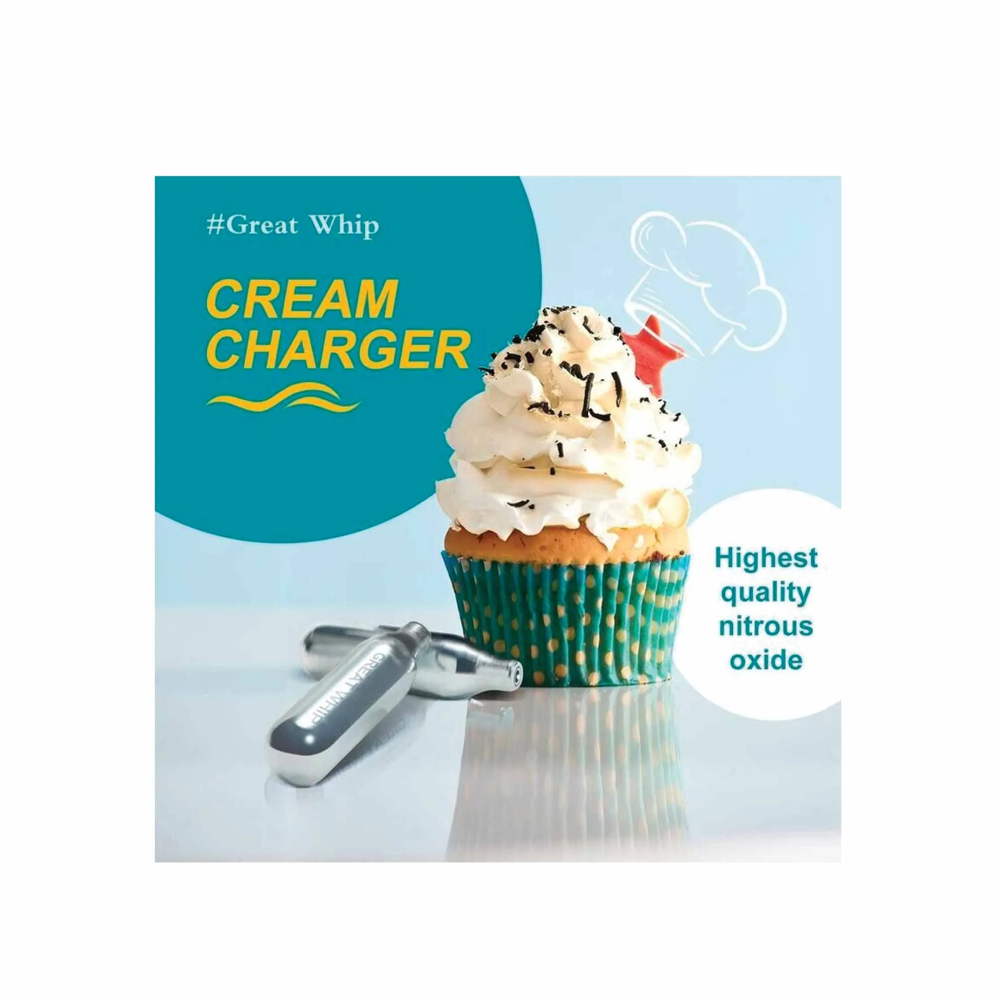 100x Cream Chargers | GreatWhip NO2 Nitrous Oxide Food Use Whip Bulb Canisters