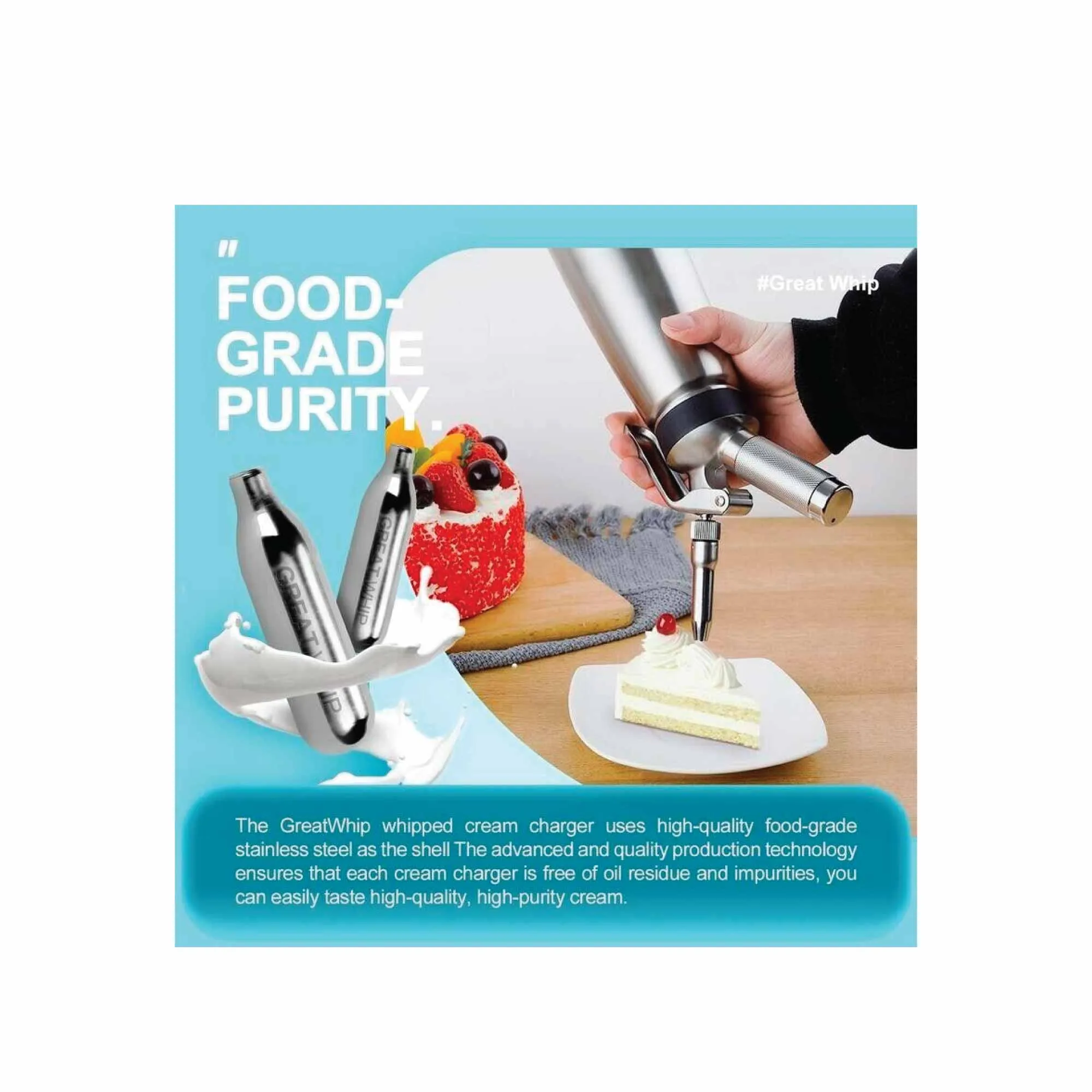 100x Cream Chargers | GreatWhip NO2 Nitrous Oxide Food Use Whip Bulb Canisters