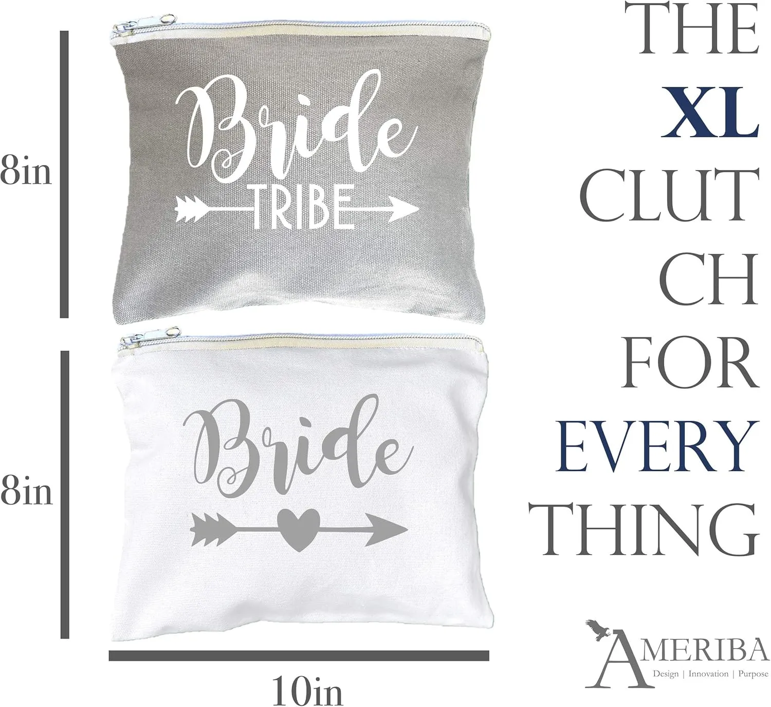12 PACK SET   1 BRIDE BAG Premium Natural Cotton Canvas Makeup Bag- Bridesmaids Gifts for the Bachelorette Party or Bridal Shower