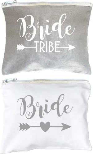 12 PACK SET   1 BRIDE BAG Premium Natural Cotton Canvas Makeup Bag- Bridesmaids Gifts for the Bachelorette Party or Bridal Shower