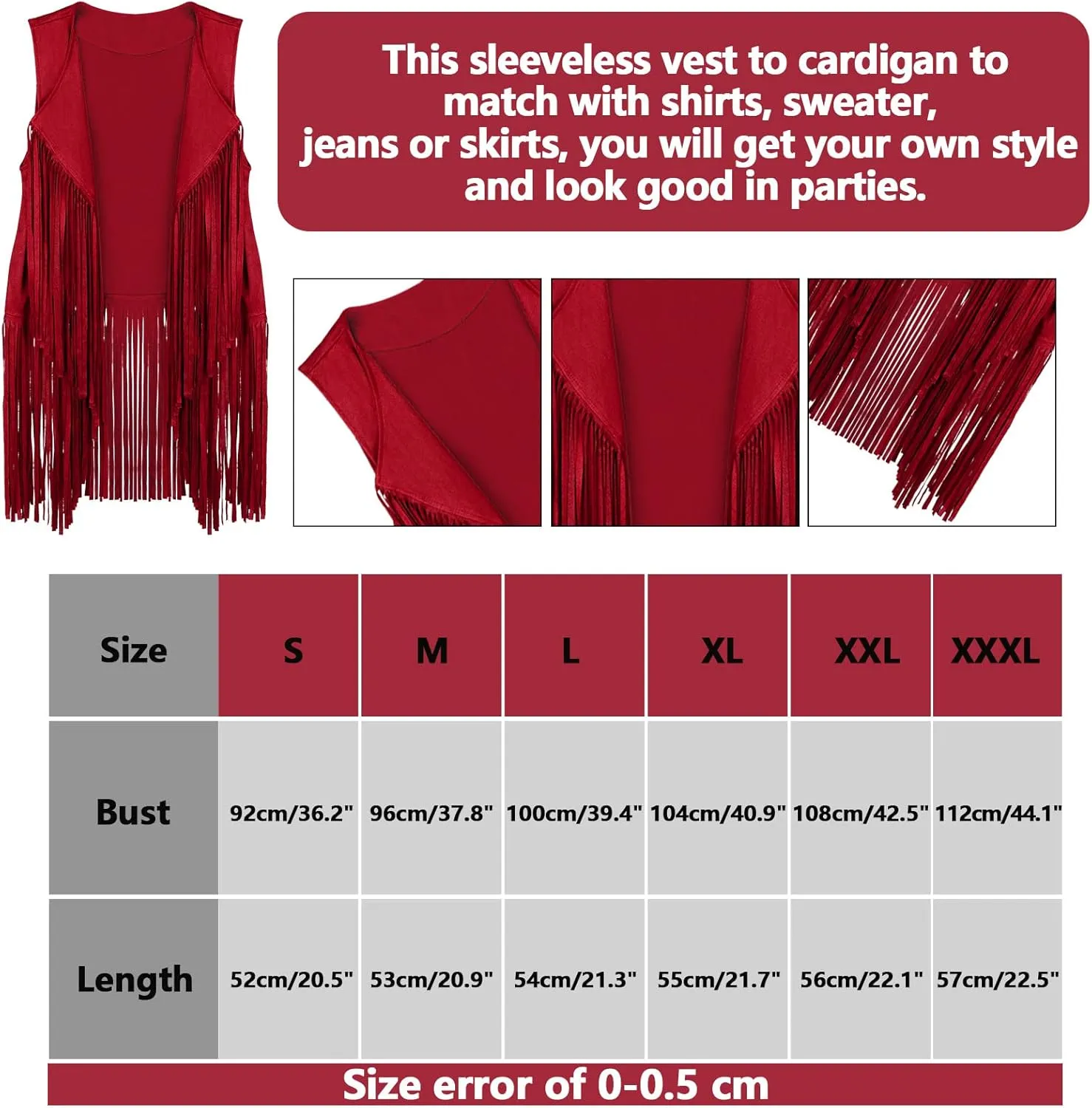 16 Pcs 60s 70s Outfits for Women Hippie Costume Accessories Set Fringe Vest Tassel Cardigan Sunglasses Peace Sign