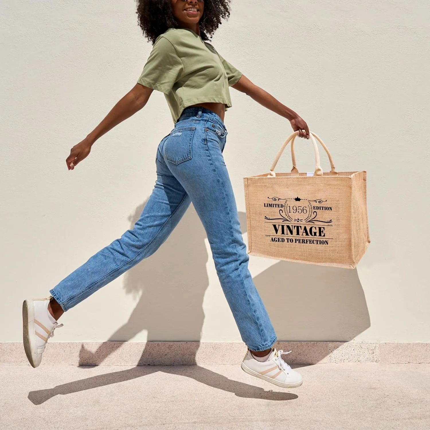 1956 1957 1958 1959 1960 1961 1962 1963 1964 1965 Burlap Jute Tote Bags for Women, 17" x 6.8" x 11.8"