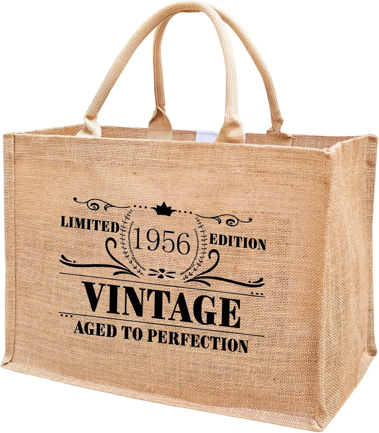 1956 1957 1958 1959 1960 1961 1962 1963 1964 1965 Burlap Jute Tote Bags for Women, 17" x 6.8" x 11.8"