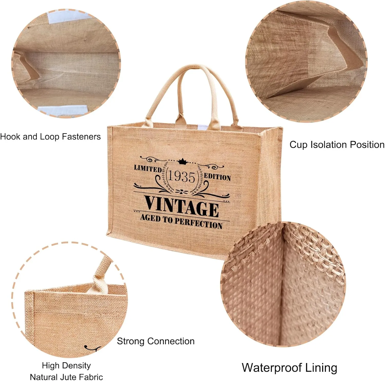 1956 1957 1958 1959 1960 1961 1962 1963 1964 1965 Burlap Jute Tote Bags for Women, 17" x 6.8" x 11.8"
