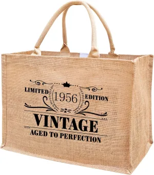 1956 1957 1958 1959 1960 1961 1962 1963 1964 1965 Burlap Jute Tote Bags for Women, 17" x 6.8" x 11.8"