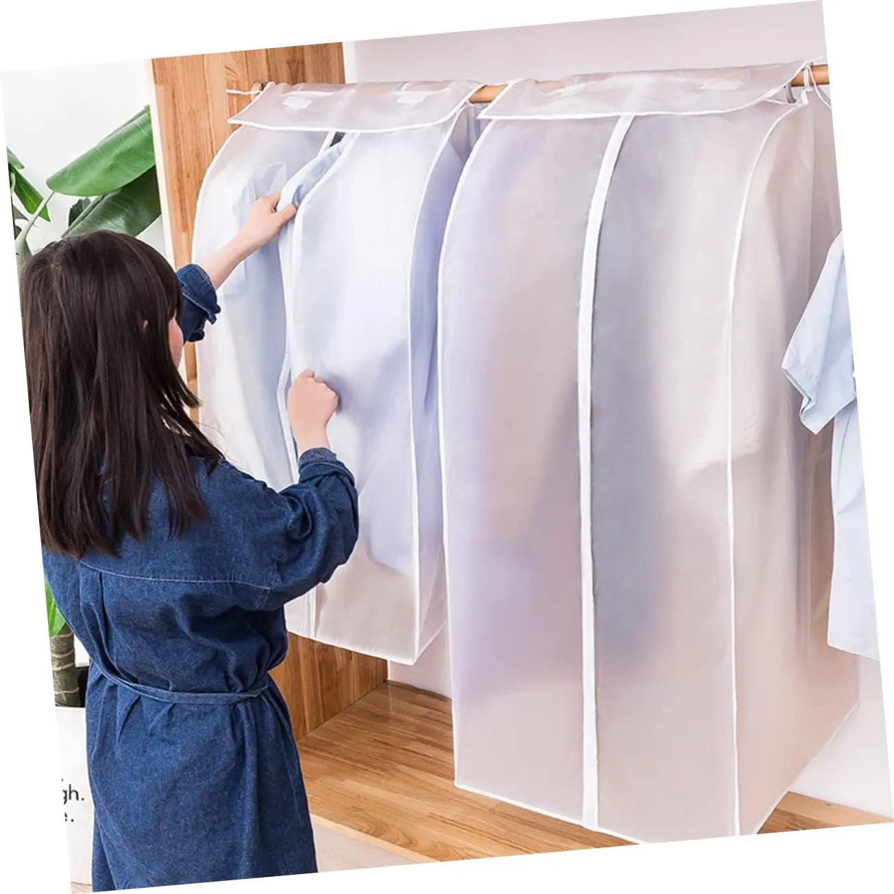 1PC Transparent Dust Clothing Cover Bag Extra Wide Drop Wardrobe Storage for Dresses and Suits and Space Saving Garment Protector for Household Use