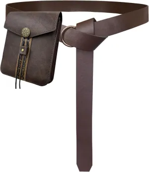 2 PCs Medieval Vintage belt Bag Set, Middle Ages Faux Leather Belt with Belt Pouch, Renaissance Costume Accessories