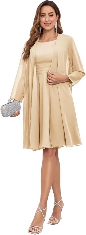2 Pieces Mother of The Bride Dresses for Wedding with Jacket Chiffon Pleated Formal Evening Gown