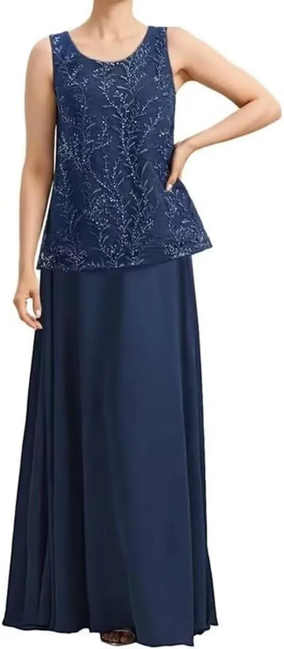 2 Pieces Mother of The Bride Dresses with Jacket Chiffon Sequin Wedding Guest Dresses Long 2025