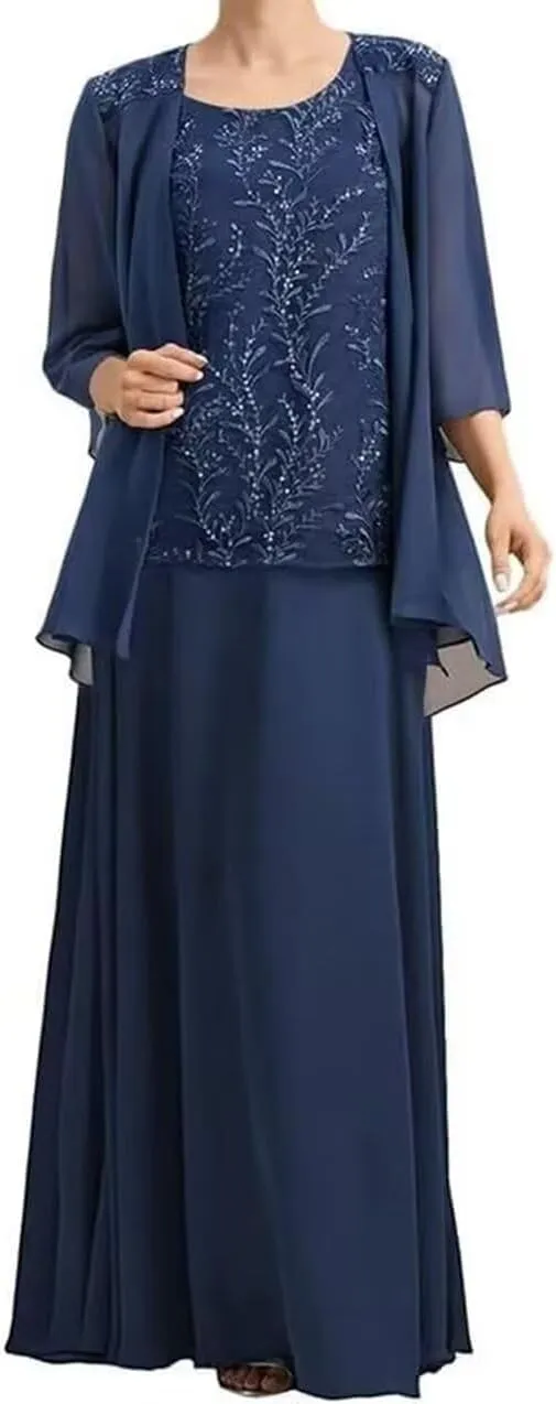 2 Pieces Mother of The Bride Dresses with Jacket Chiffon Sequin Wedding Guest Dresses Long 2025