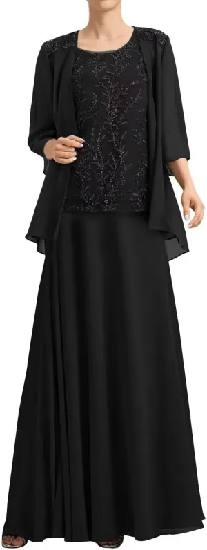 2 Pieces Mother of The Bride Dresses with Jacket Chiffon Sequin Wedding Guest Dresses Long 2025