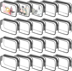 20 Pack Clear Cosmetics Bag, Travel Toiletry Bag Small Clear Pvc Makeup Bags with Zipper, Waterproof Carry Pouch Portable Makeup Bag Organizer Case Bulk for Women Men(Black)