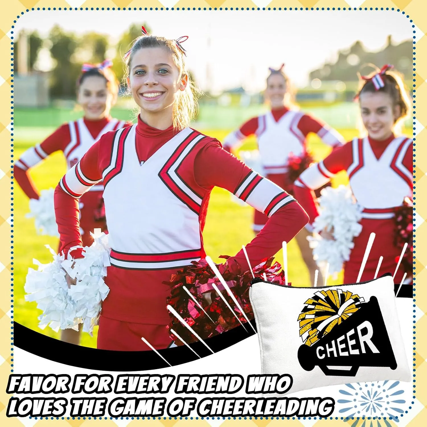 20 Pcs Cheer Makeup Bag Cheer Teams Gifts Canvas Makeup Case Cheerleader Teams Gifts Zipper Pouch for cheerleading Teammates Party Supplies(Black Gold)