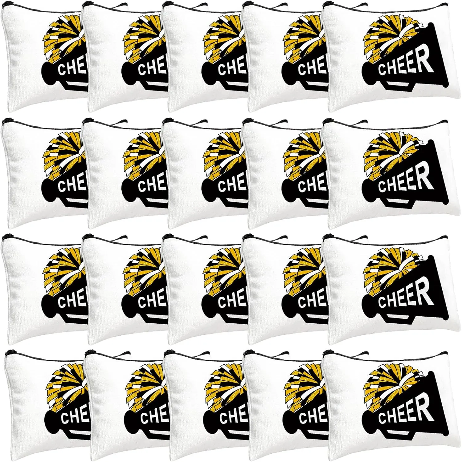 20 Pcs Cheer Makeup Bag Cheer Teams Gifts Canvas Makeup Case Cheerleader Teams Gifts Zipper Pouch for cheerleading Teammates Party Supplies(Black Gold)