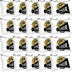 20 Pcs Cheer Makeup Bag Cheer Teams Gifts Canvas Makeup Case Cheerleader Teams Gifts Zipper Pouch for cheerleading Teammates Party Supplies(Black Gold)