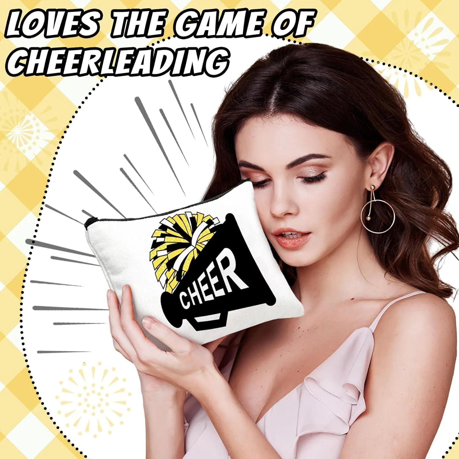 20 Pcs Cheer Makeup Bag Cheer Teams Gifts Canvas Makeup Case Cheerleader Teams Gifts Zipper Pouch for cheerleading Teammates Party Supplies(Black Gold)