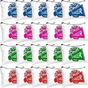 20 Pcs Cheer Makeup Bag Cheer Teams Gifts Canvas Makeup Case Cheerleader Teams Gifts Zipper Pouch for cheerleading Teammates Party Supplies(Pink, Blue, Green, Red)