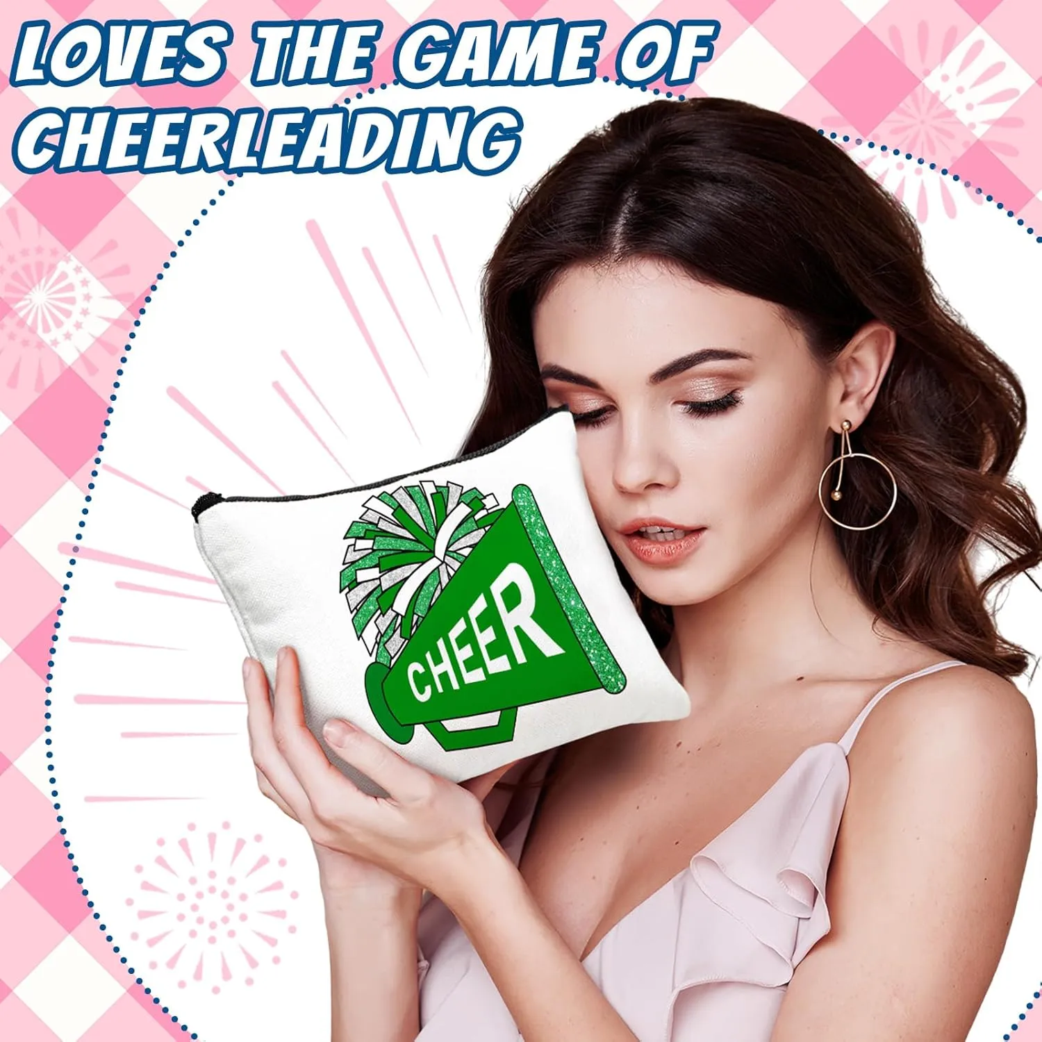 20 Pcs Cheer Makeup Bag Cheer Teams Gifts Canvas Makeup Case Cheerleader Teams Gifts Zipper Pouch for cheerleading Teammates Party Supplies(Pink, Blue, Green, Red)