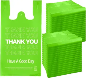 240 Pcs Thank You Plastic Bags Bulk Thank You Shopping Grocery T-shirt Bags with Handles for Small Business, Retails, Take Out, Supermarket, Restaurant, 11 x 6 x 21 Inch, 0.6 Mil (Green)