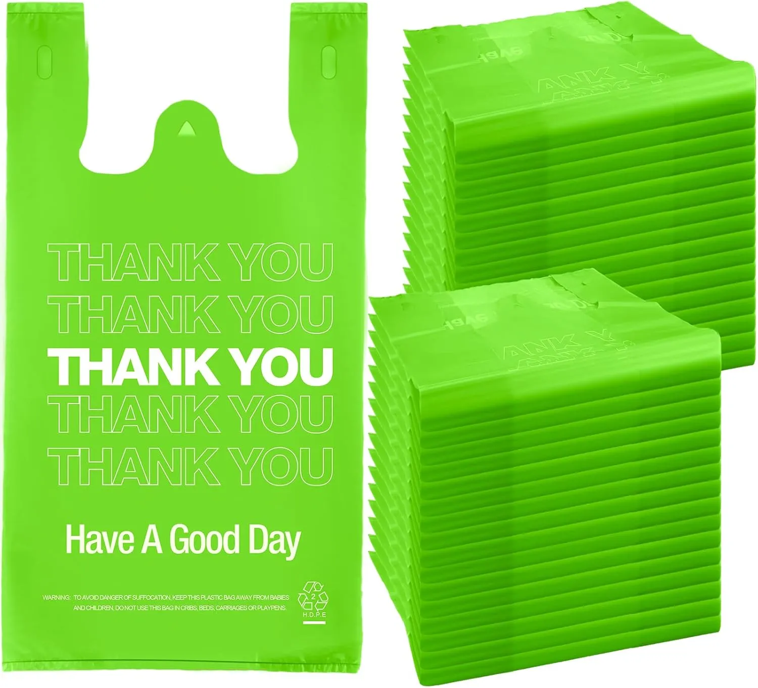 240 Pcs Thank You Plastic Bags Bulk Thank You Shopping Grocery T-shirt Bags with Handles for Small Business, Retails, Take Out, Supermarket, Restaurant, 11 x 6 x 21 Inch, 0.6 Mil (Green)