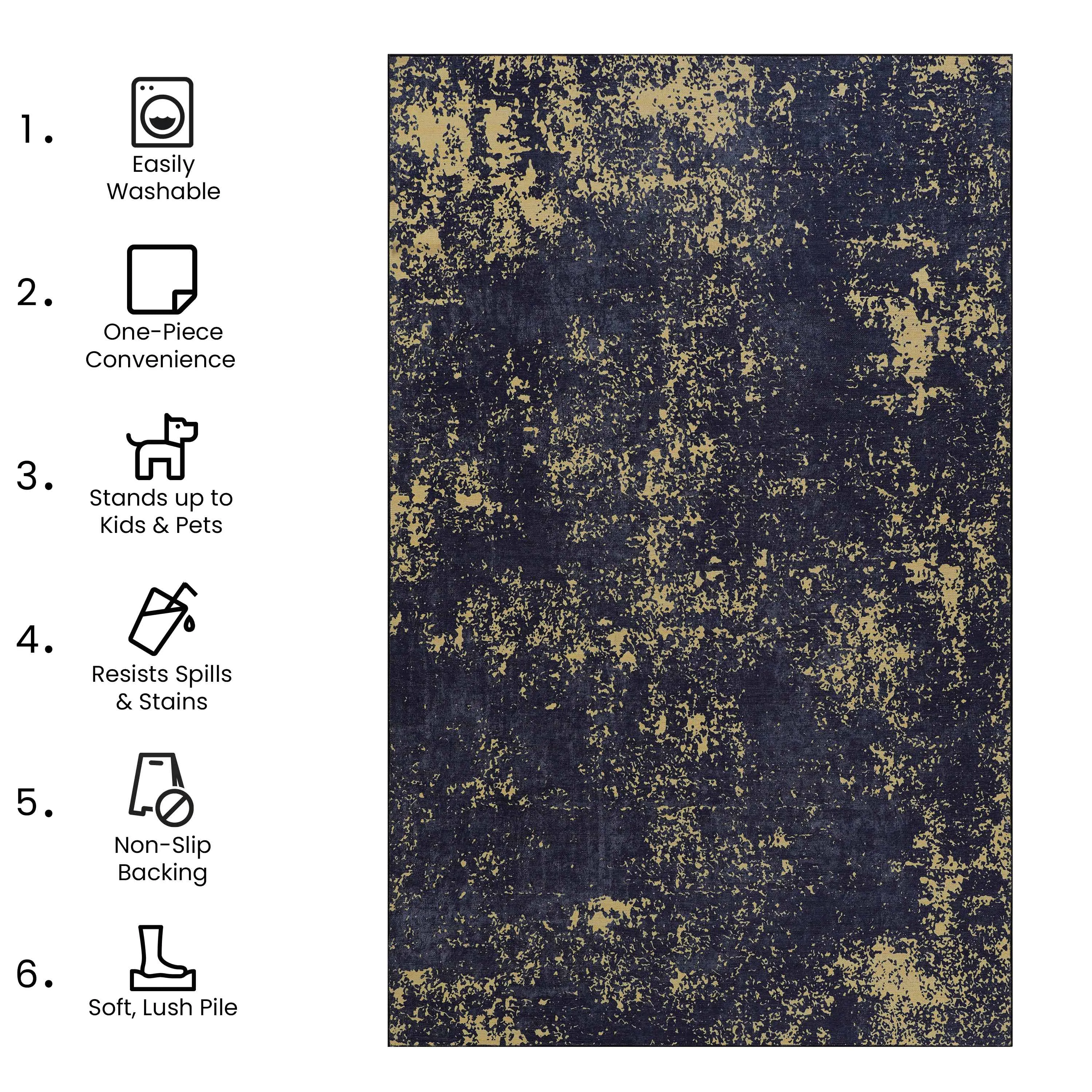 2.6 x 10 Area Rug- Washable, Non-Slip, Non-Shedding, Foldable, Kid & Pet Friendly