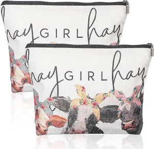 2Pcs Cow Print Cosmetic Bags for Women, Western Cow Makeup Bags Large Aesthetic Women Handbags Purses Toiletry Pouch Medium Make Up Organizer for Daily Makeup, Travel, Business Trip