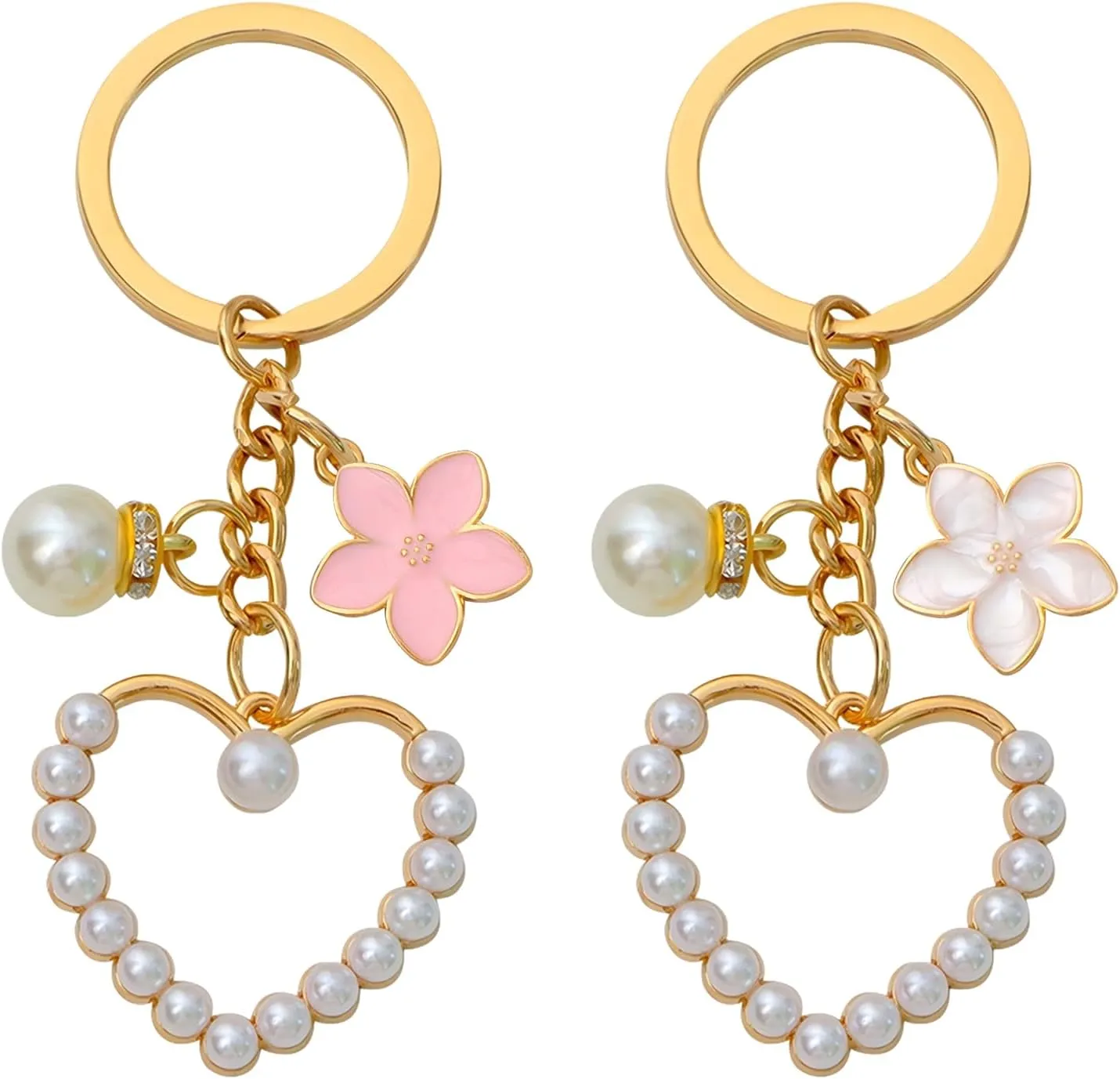 2pcs Cute Bow Keychain for Women Wristlet Keychain Ribbon Pearl Charm for Car Keys Purse Handbags Backpack Accessories