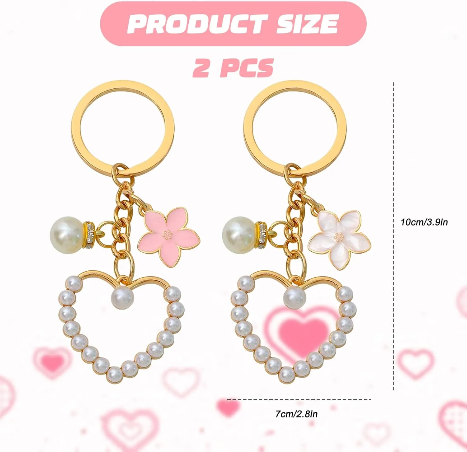 2pcs Cute Bow Keychain for Women Wristlet Keychain Ribbon Pearl Charm for Car Keys Purse Handbags Backpack Accessories