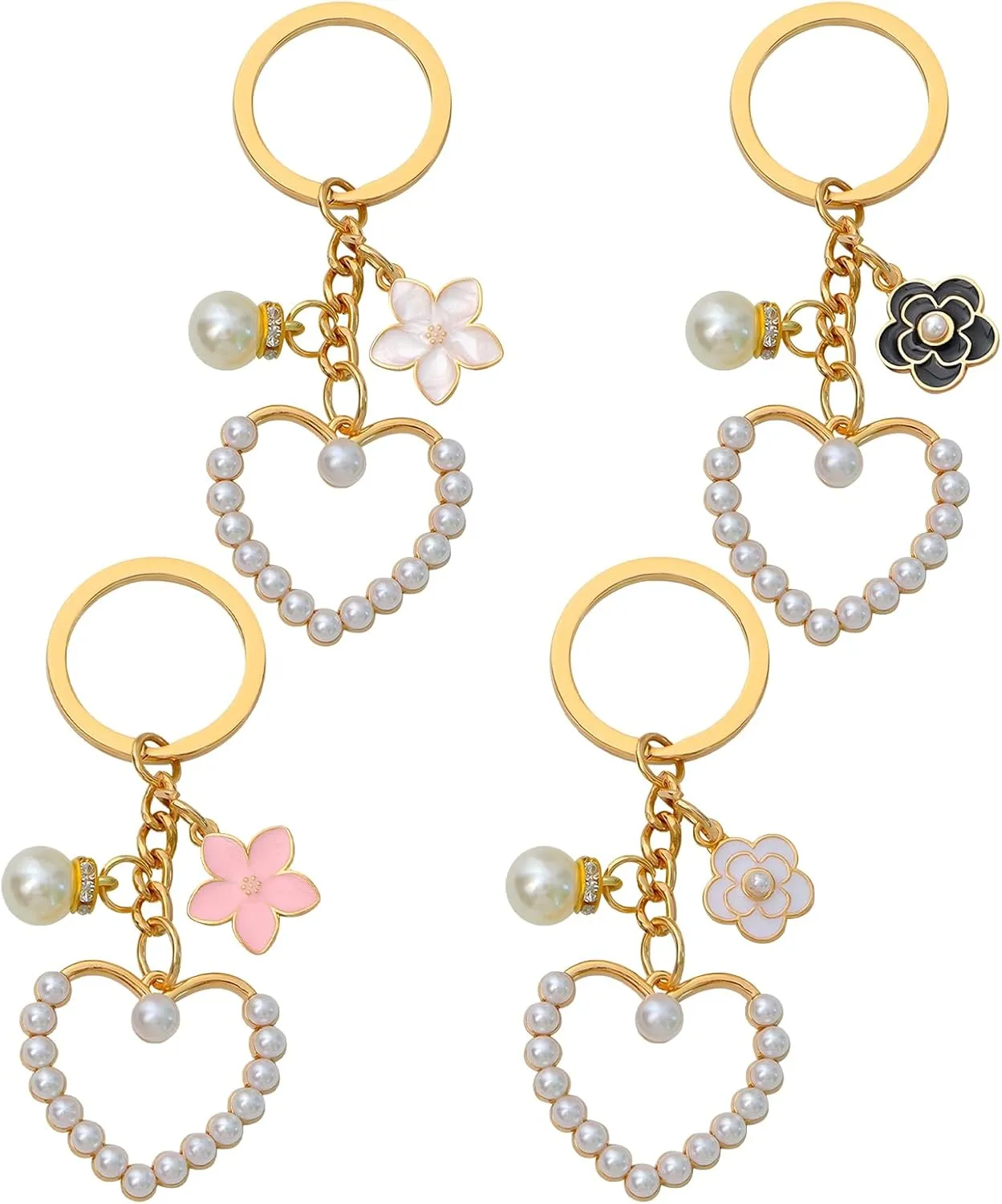 2pcs Cute Bow Keychain for Women Wristlet Keychain Ribbon Pearl Charm for Car Keys Purse Handbags Backpack Accessories