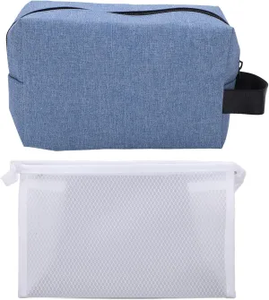 2Pcs Travel Cosmetic Storage Bag Canvas Toiletry Pouch For Make Up Skin Care Product Blue (Blue)