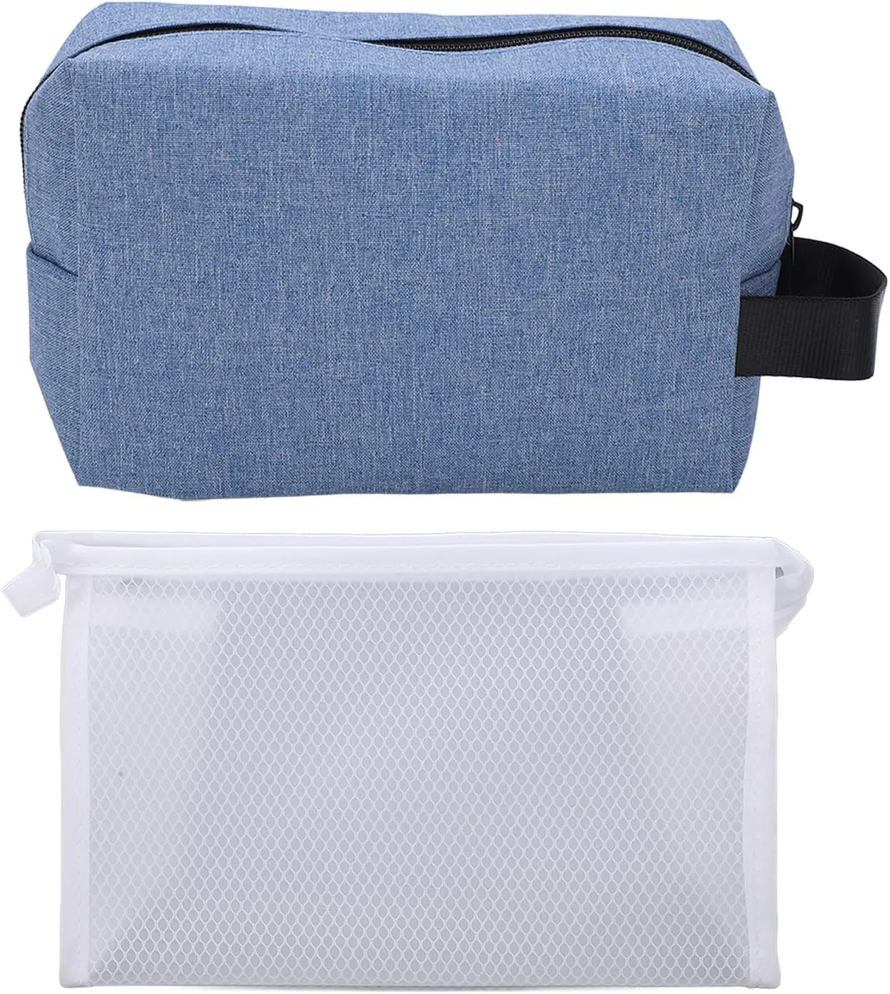 2Pcs Travel Cosmetic Storage Bag Canvas Toiletry Pouch For Make Up Skin Care Product Blue (Blue)