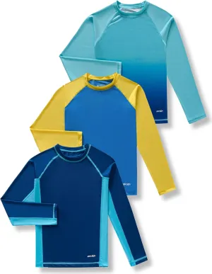 3 Pack Boys' UPF 50  Rash Guard Long Sleeve Swim Shirts, Quick Dry UV Protection Swimwear for Kids