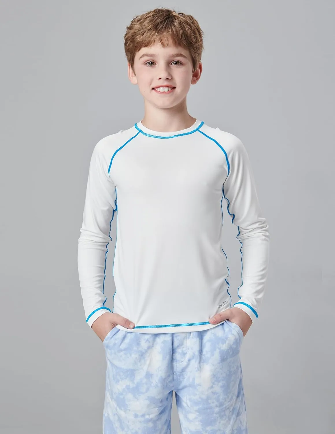 3 Pack Boys' UPF 50  Rash Guard Long Sleeve Swim Shirts, Quick Dry UV Protection Swimwear for Kids