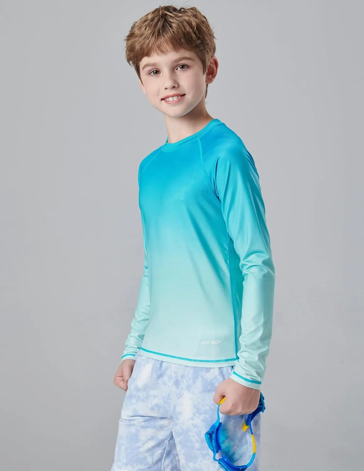 3 Pack Boys' UPF 50  Rash Guard Long Sleeve Swim Shirts, Quick Dry UV Protection Swimwear for Kids
