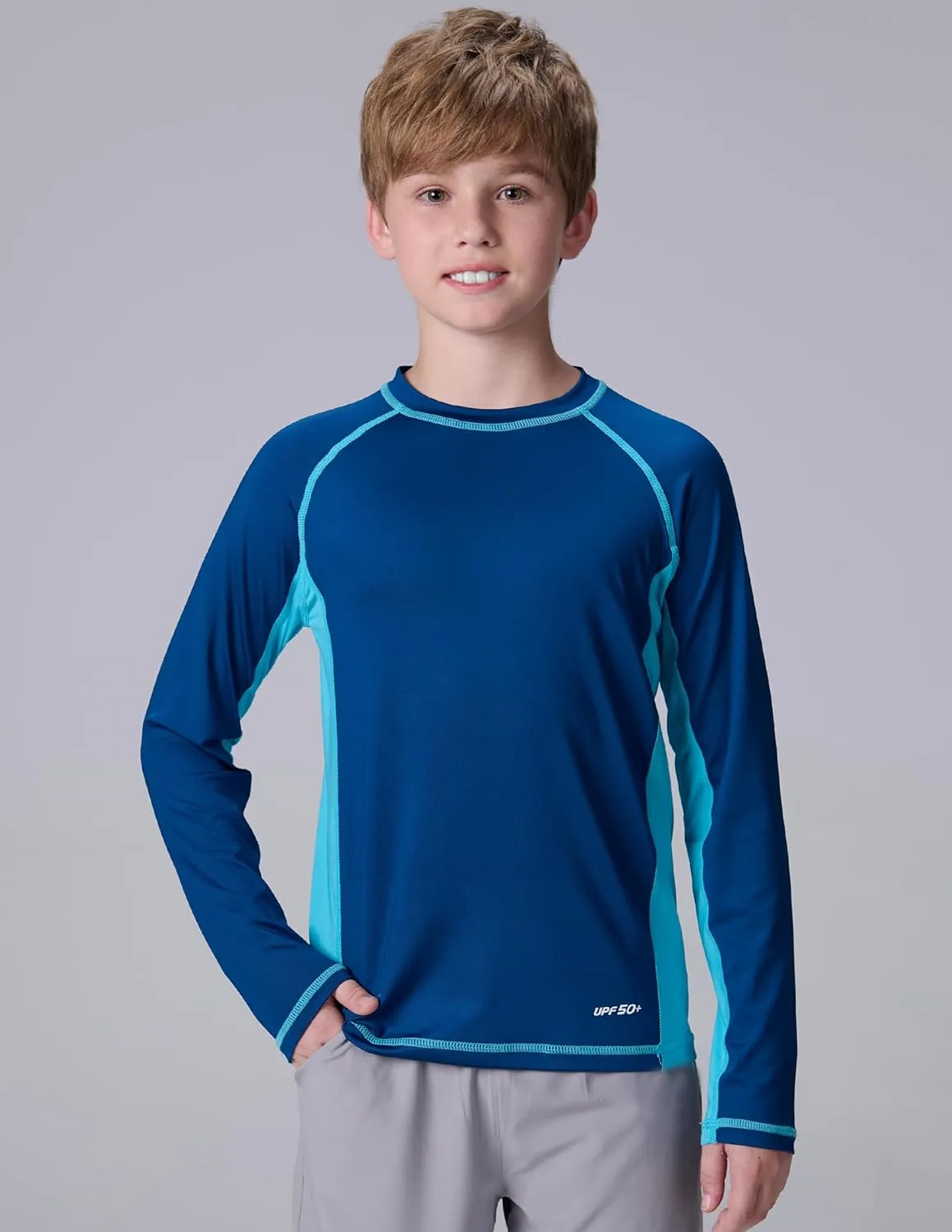 3 Pack Boys' UPF 50  Rash Guard Long Sleeve Swim Shirts, Quick Dry UV Protection Swimwear for Kids