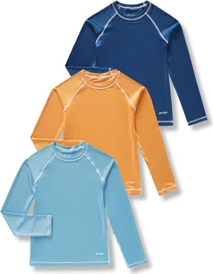 3 Pack Boys' UPF 50  Rash Guard Long Sleeve Swim Shirts, Quick Dry UV Protection Swimwear for Kids