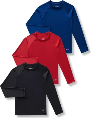 3 Pack Boys' UPF 50  Rash Guard Long Sleeve Swim Shirts, Quick Dry UV Protection Swimwear for Kids