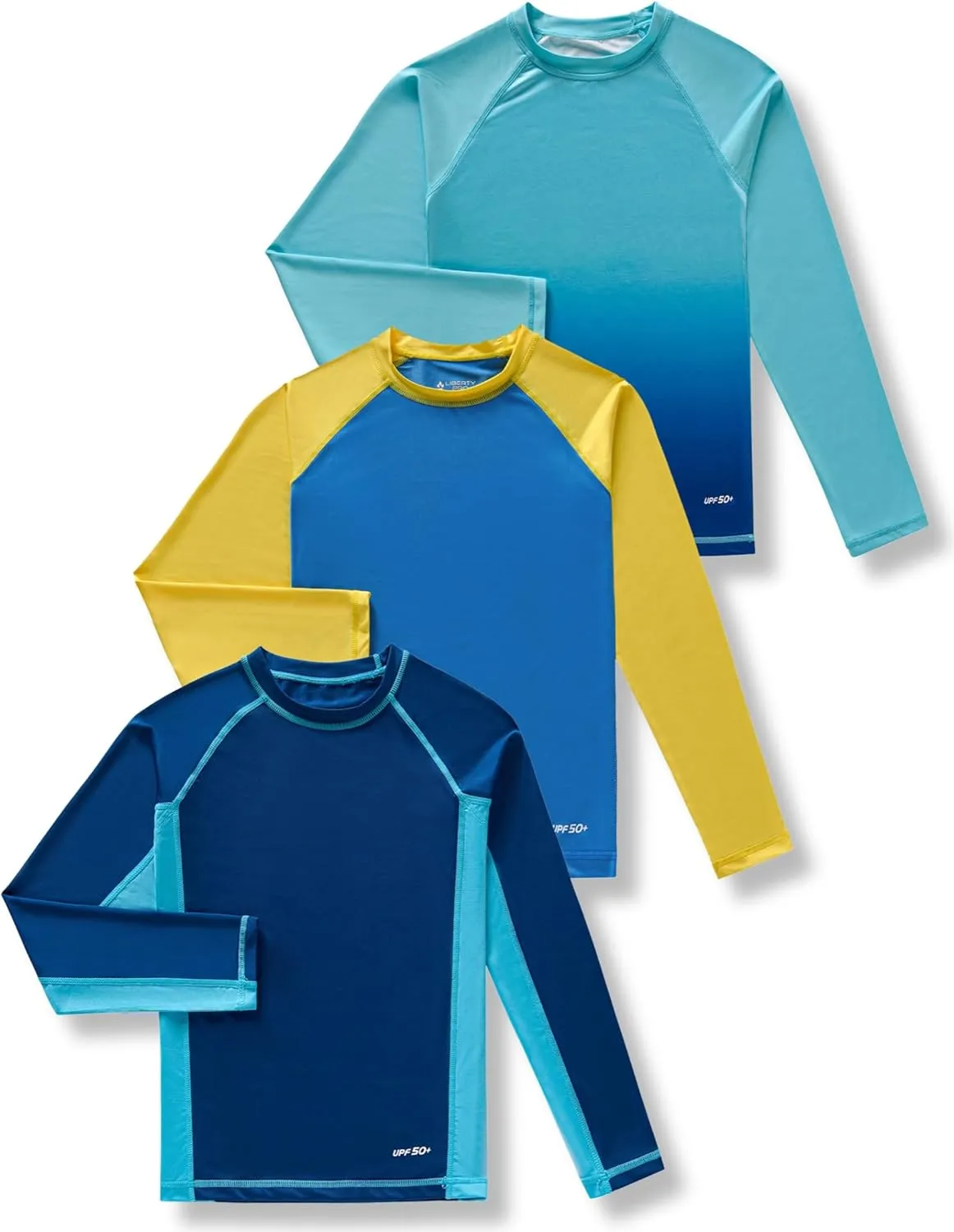 3 Pack Boys' UPF 50  Rash Guard Long Sleeve Swim Shirts, Quick Dry UV Protection Swimwear for Kids
