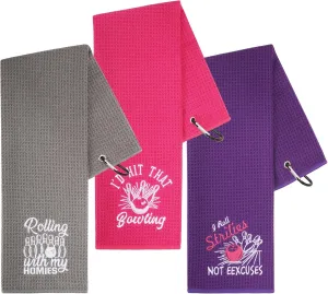 3 Pcs Bowling Towel Funny Bowling Towel with Grommet Absorbent Bowling Hand Towel Bowling Accessories for Women Men