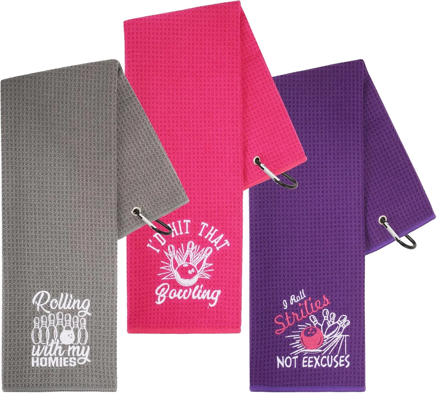 3 Pcs Bowling Towel Funny Bowling Towel with Grommet Absorbent Bowling Hand Towel Bowling Accessories for Women Men