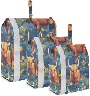 3 Set Travel Packing Cubes Lightweight Foldable Highland Cattle Luggage Bags Organizers for Travel Accessories Travel Essentials
