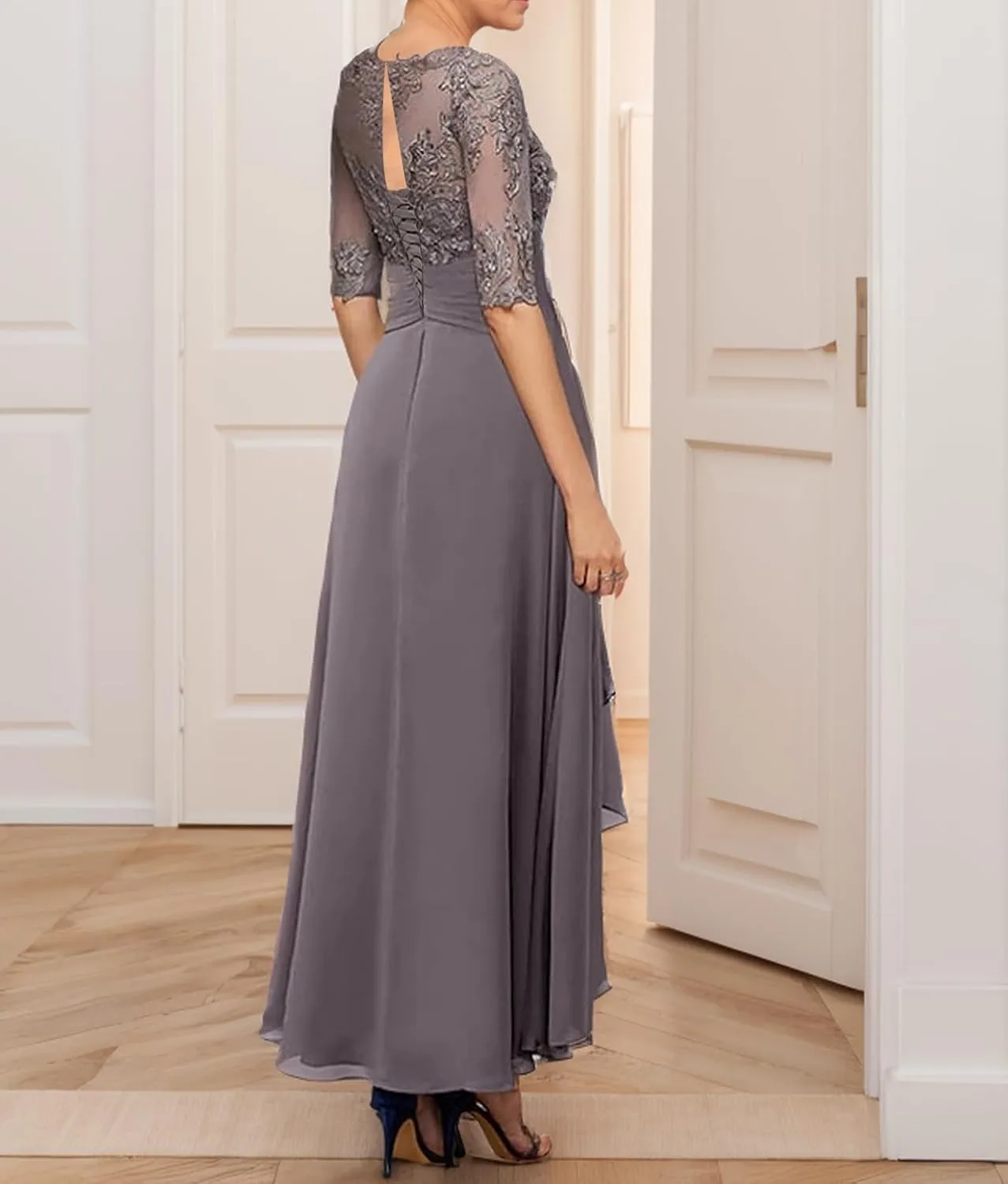 3/4 Sleeves Mother of The Bride Dresses for Women Chiffon Lace Appliques Formal Dress Evening Gown