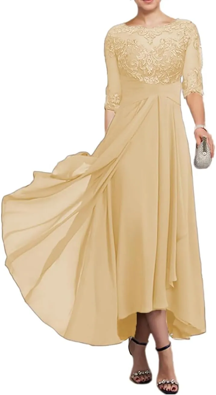 3/4 Sleeves Mother of The Bride Dresses for Women Chiffon Lace Appliques Formal Dress Evening Gown