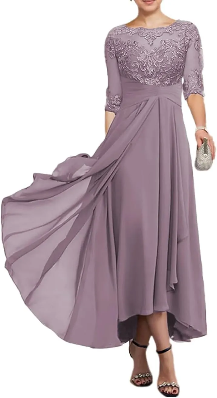 3/4 Sleeves Mother of The Bride Dresses for Women Chiffon Lace Appliques Formal Dress Evening Gown