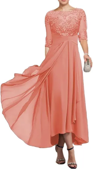 3/4 Sleeves Mother of The Bride Dresses for Women Chiffon Lace Appliques Formal Dress Evening Gown