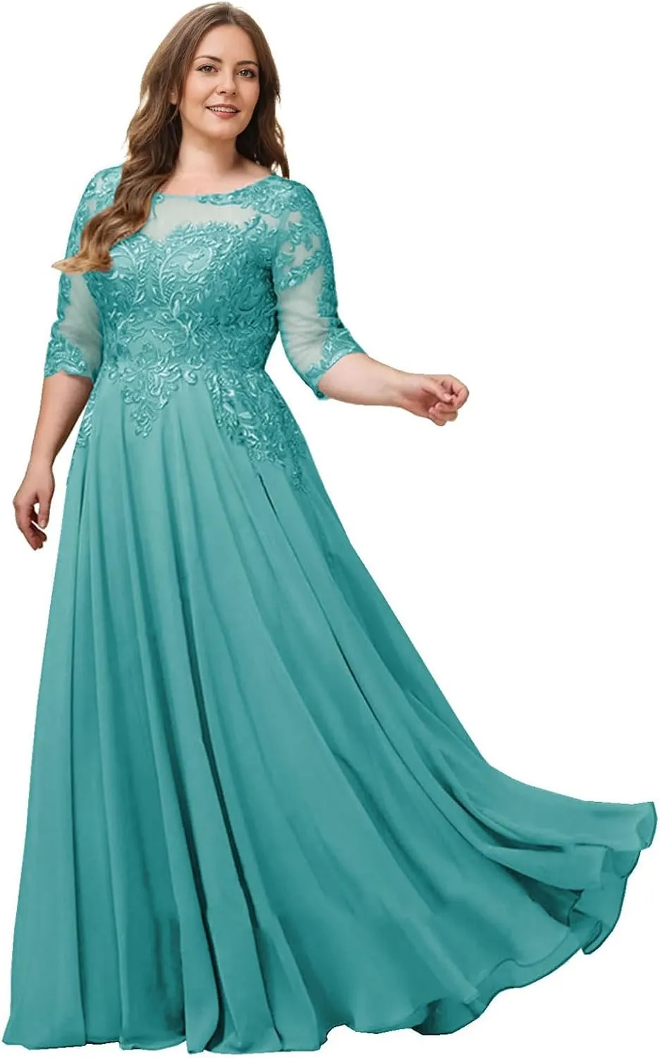 3/4 Sleeves Mother of The Bride Dresses for Women Lace Appliques Formal Dress Evening Gown